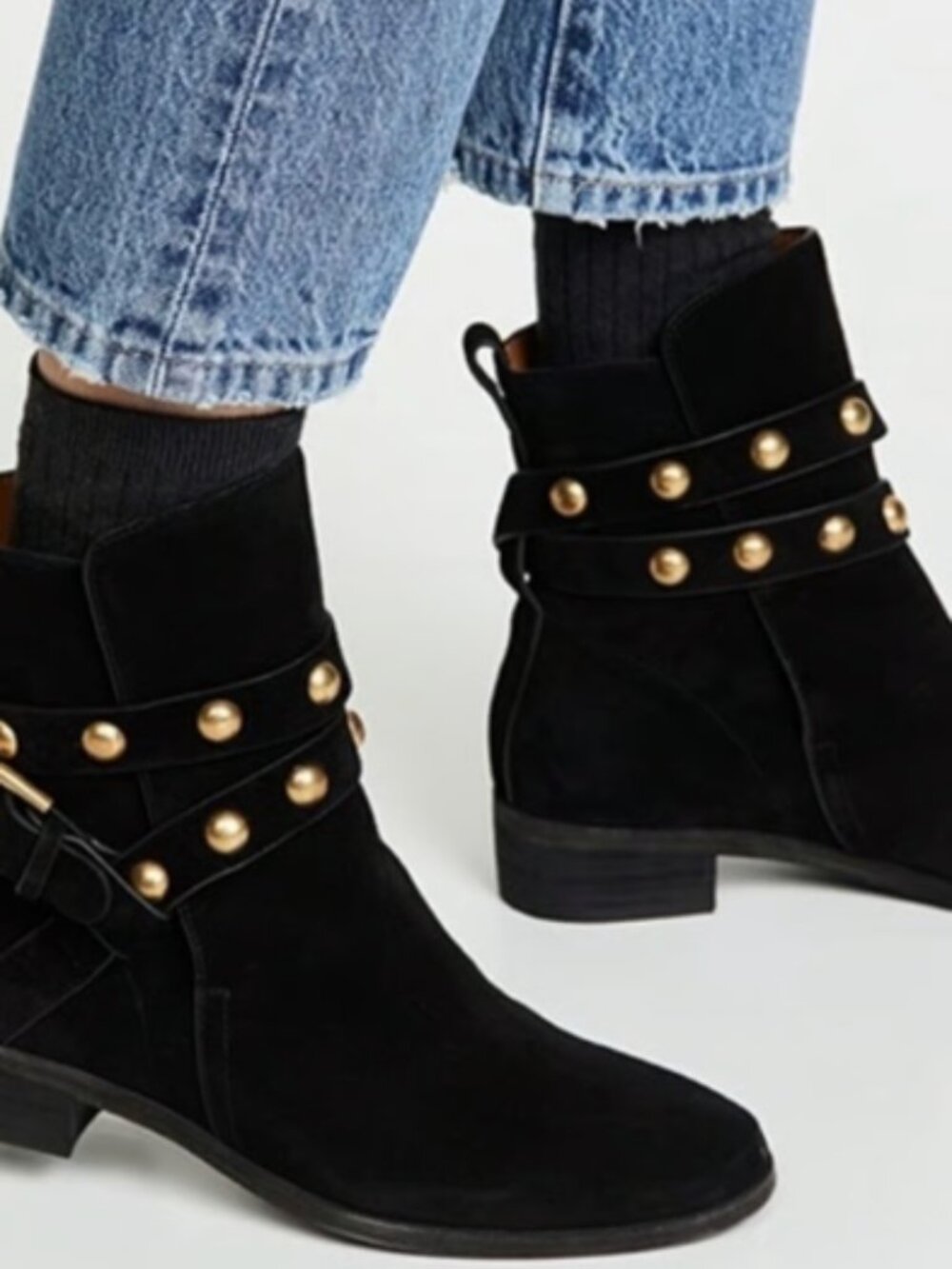 See by Chloé Neo Janis Studded Suede Ankle Boots crafted from black suede